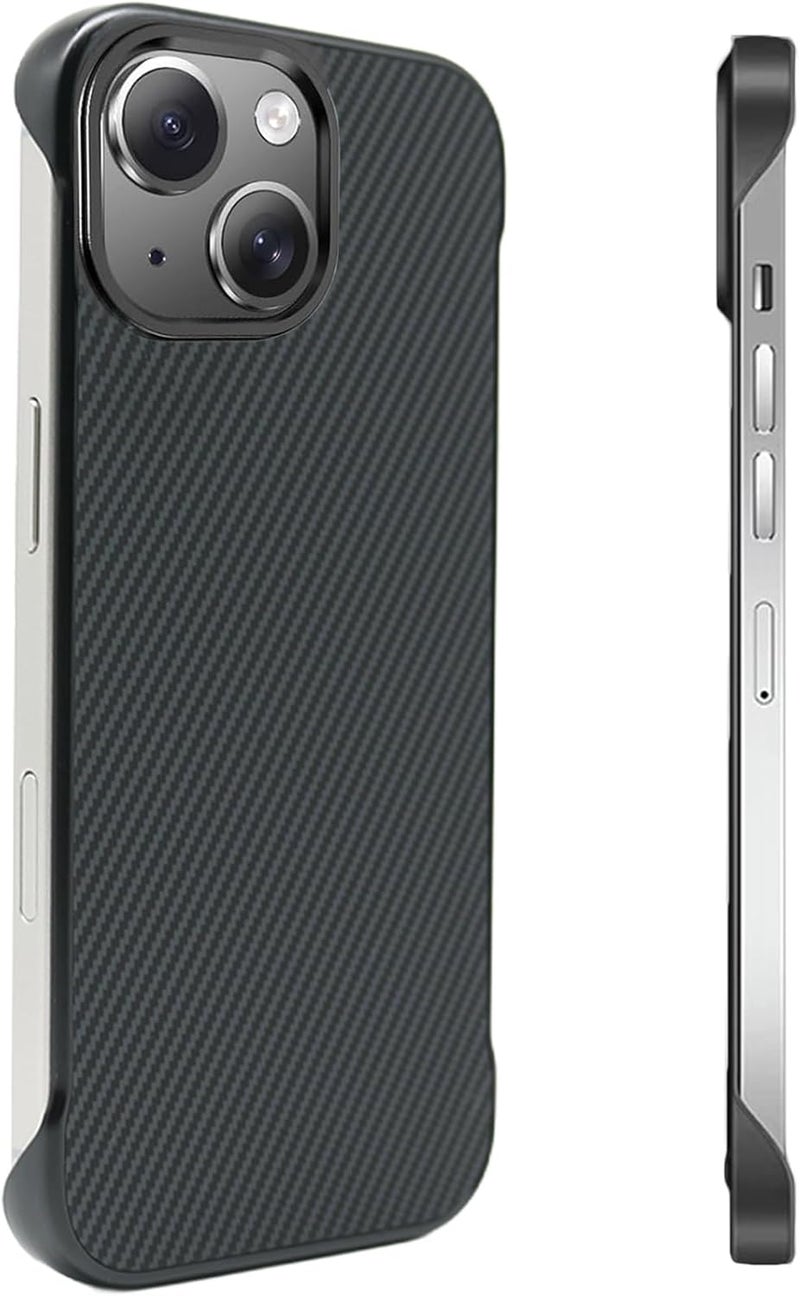 for iPhone 15 Case Borderless Slim (Carbon Fiber Texture) [Bare Metal Feel] Rapid Heat Dissipation Anti-Fingerprint Cover for iPhone 15 Phone Case, Hard PC Resilient Shockproof - Image 1
