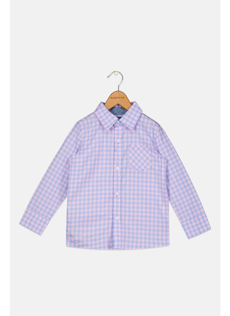 Andy & Evan Toddlers Boy Spread Collar Long Sleeve Checkered Casual Shirts, Pink  - Image 1