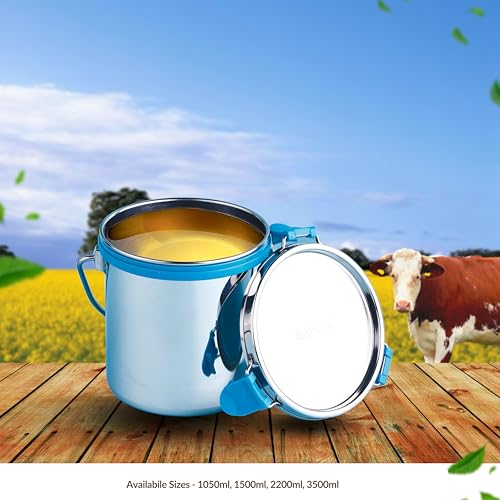PDDFALCON Stainless Steel Akhand - Jointless Milk Can/Oil Can/Milk Barni/Oil Pot with Lid,100% LeakProof BIS Certified, Jindal Seal & Made In India Silver (Barni 2200ml, Sea Green) - Image 4