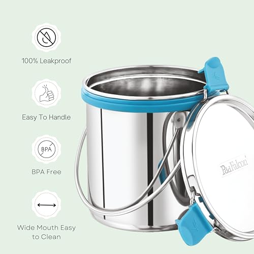 PDDFALCON Stainless Steel Akhand - Jointless Milk Can/Oil Can/Milk Barni/Oil Pot with Lid,100% LeakProof BIS Certified, Jindal Seal & Made In India Silver (Barni 2200ml, Sea Green) - Image 3