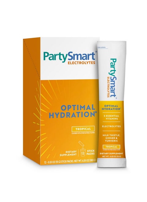 Himalaya Partysmart Tropical Electrolytes Powder Packets, 12 Count, Supports Hydration, Rehydrate With Sodium & Potassium, Vitamin C & More, Antioxidant Recovery Blend Milk Thistle, Ginger & Turmeric