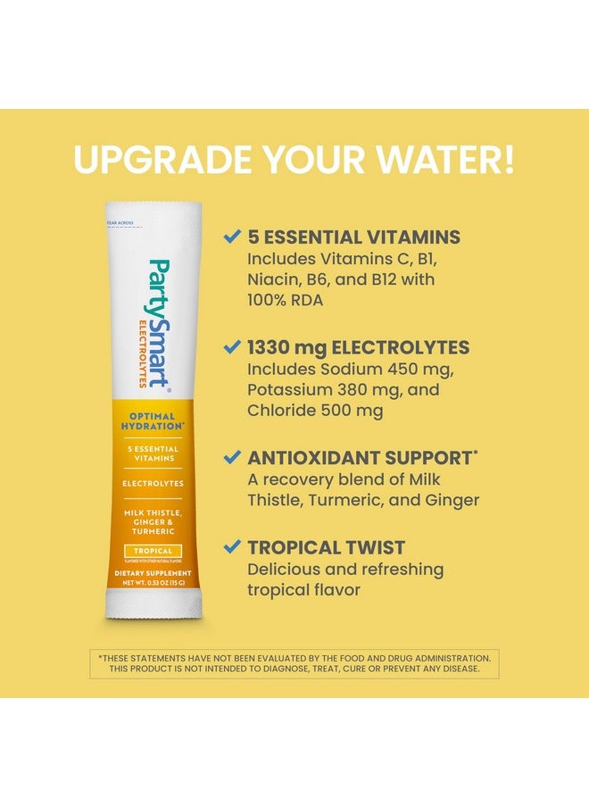 Himalaya Partysmart Tropical Electrolytes Powder Packets, 12 Count, Supports Hydration, Rehydrate With Sodium & Potassium, Vitamin C & More, Antioxidant Recovery Blend Milk Thistle, Ginger & Turmeric