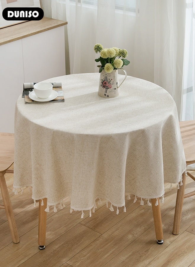 DUNISO Round Tablecloth,Cotton Linen Texture Solid Color Tassel Tablecloth,Simplicity and Fashion Table Cloth Tassel Cotton Linen Table Cover for Kitchen Dining Room Tabletop Decorations - Image 5