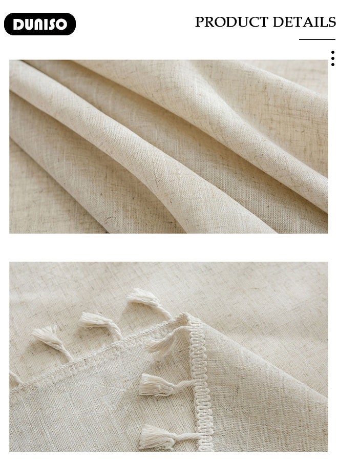 DUNISO Round Tablecloth,Cotton Linen Texture Solid Color Tassel Tablecloth,Simplicity and Fashion Table Cloth Tassel Cotton Linen Table Cover for Kitchen Dining Room Tabletop Decorations - Image 4