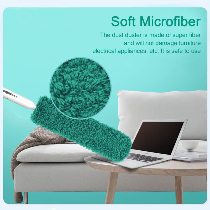 EHOMGUI Microfiber Duster, Feather Duster, Dusters for Cleaning, Washable Dusters with Reusable Microfiber Head, Feather Dusters for Cleaning Cobweb, Blinds, Furniture, Cars-Green - Image 4