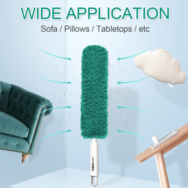 EHOMGUI Microfiber Duster, Feather Duster, Dusters for Cleaning, Washable Dusters with Reusable Microfiber Head, Feather Dusters for Cleaning Cobweb, Blinds, Furniture, Cars-Green - Image 3