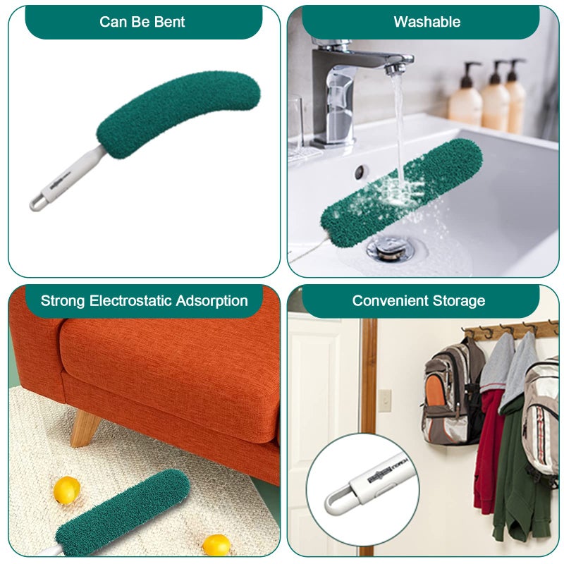 EHOMGUI Microfiber Duster, Feather Duster, Dusters for Cleaning, Washable Dusters with Reusable Microfiber Head, Feather Dusters for Cleaning Cobweb, Blinds, Furniture, Cars-Green - Image 5