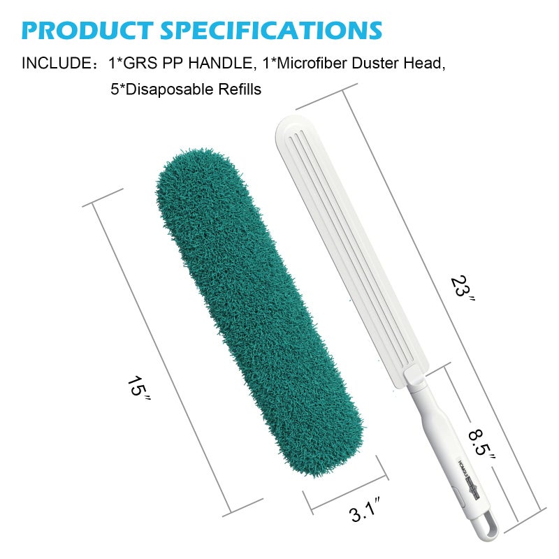 EHOMGUI Microfiber Duster, Feather Duster, Dusters for Cleaning, Washable Dusters with Reusable Microfiber Head, Feather Dusters for Cleaning Cobweb, Blinds, Furniture, Cars-Green - Image 2