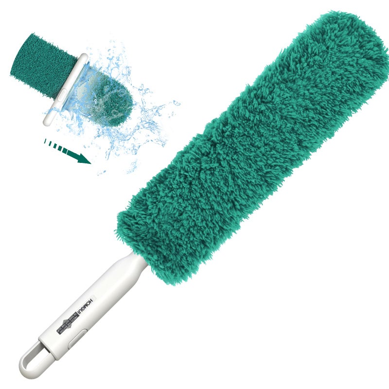 EHOMGUI Microfiber Duster, Feather Duster, Dusters for Cleaning, Washable Dusters with Reusable Microfiber Head, Feather Dusters for Cleaning Cobweb, Blinds, Furniture, Cars-Green - Image 1