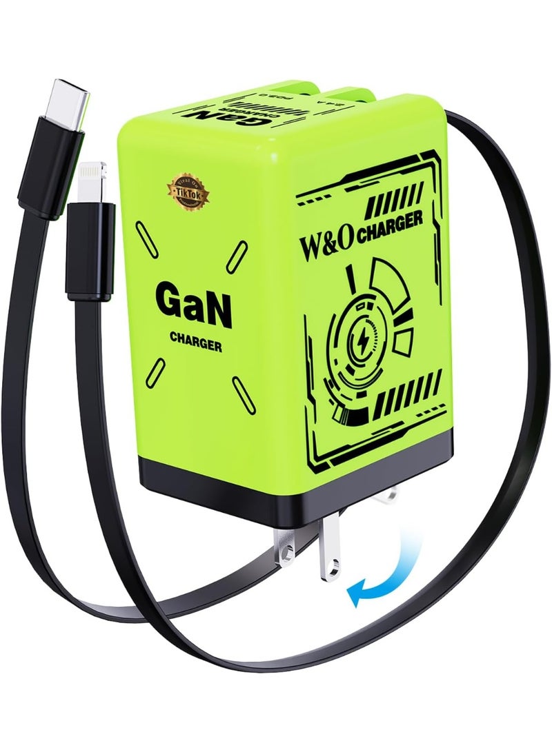 general 2-in-1 Compatible with Fast Charger,Charger Fast Charging,45W Retractable Phone Charger Wall Plug with Lightening and Type-C Cables,for iPhone16/15 Series - Image 1