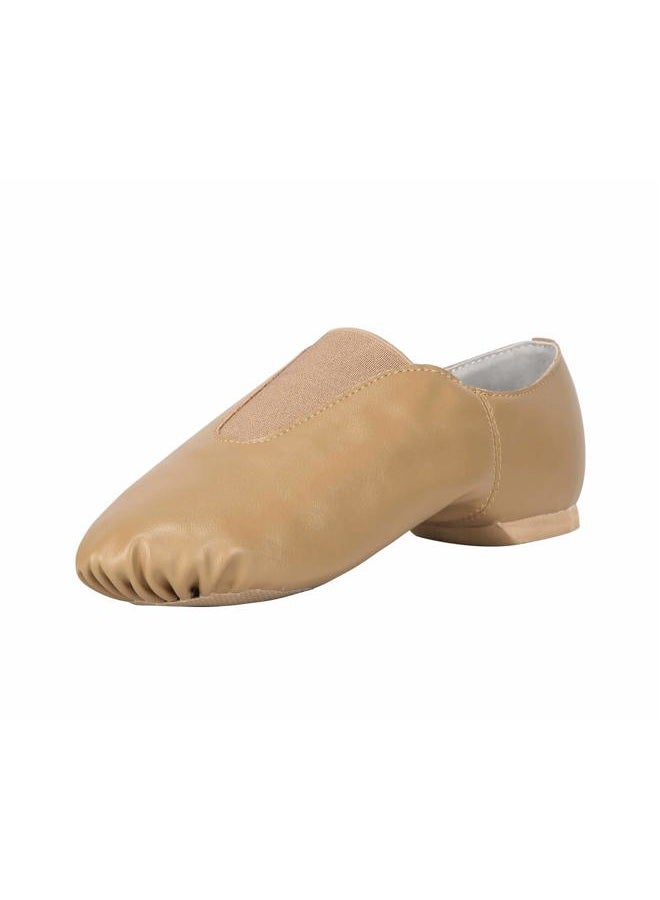 Linodes PU Leather Jazz Shoe Slip On Dance Shoes with Up Elastic for Girls and Boys (Toddler/Little Kid/Big Kid)-Brown-13M-Little Kid - Image 1
