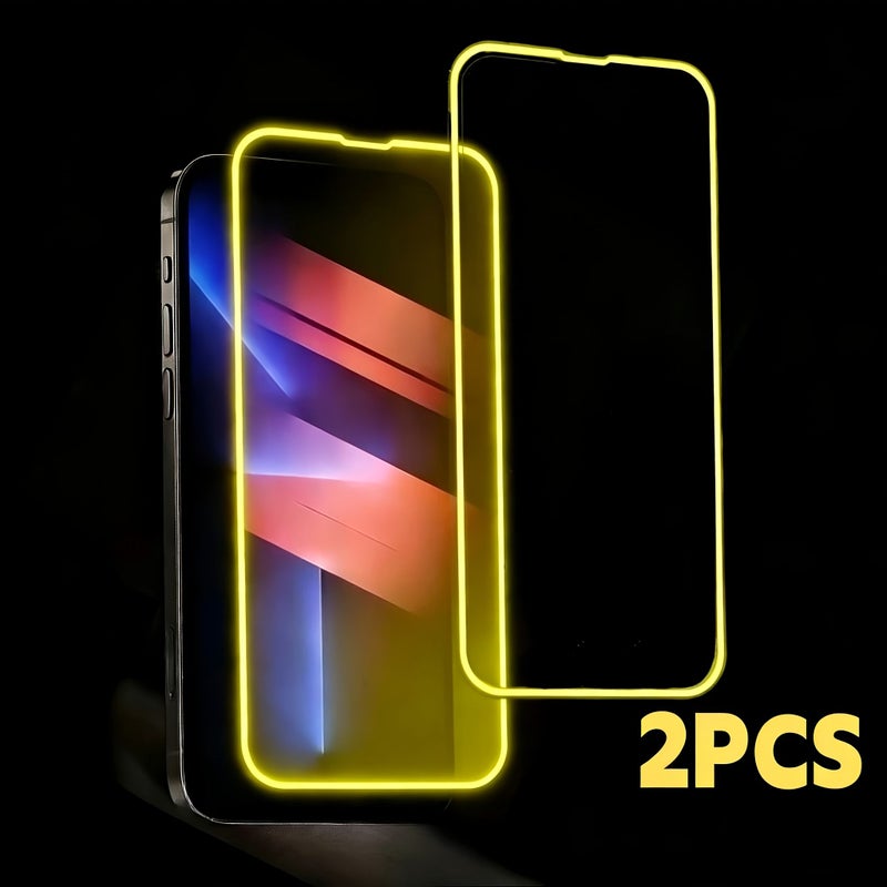 2 Pack Yellow Luminous Tempered Glass Screen Protector for iPhone 16 Plus Instant Phone Location in Dark - Image 1