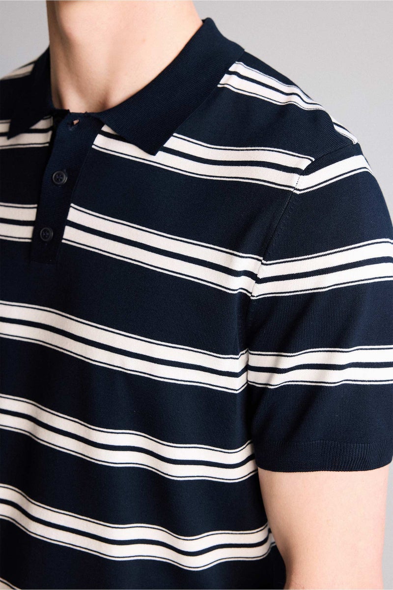 DeFacto Blue Man Short Sleeve Polo Shirt Casual - Image 4