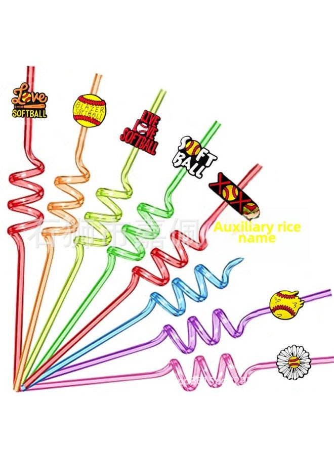 Softball Straw PET Spiral Straw Sports Series Straw Sticker Patch Food Grade Elbow Decorative Accessories-Color:XXG258-08-Specifications:Straw + Shoe Flower - Image 2