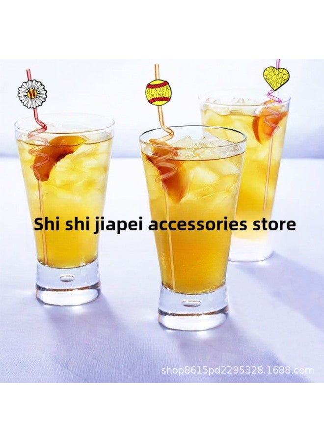 Softball Straw PET Spiral Straw Sports Series Straw Sticker Patch Food Grade Elbow Decorative Accessories-Color:XXG258-08-Specifications:Straw + Shoe Flower - Image 4