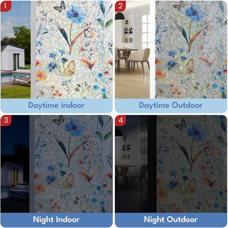 ADD.HERES Window Privacy Film, Stained Glass Decorative Static Cling, Removable Laser Sun Blocking Vinyl Covering, Window Film for Home Kitchen Living Room, Butterfly Perch, 17.5" x 78.7" - Image 5