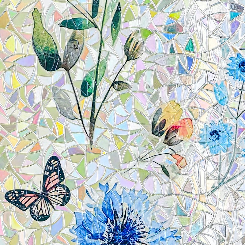 ADD.HERES Window Privacy Film, Stained Glass Decorative Static Cling, Removable Laser Sun Blocking Vinyl Covering, Window Film for Home Kitchen Living Room, Butterfly Perch, 17.5" x 78.7" - Image 2