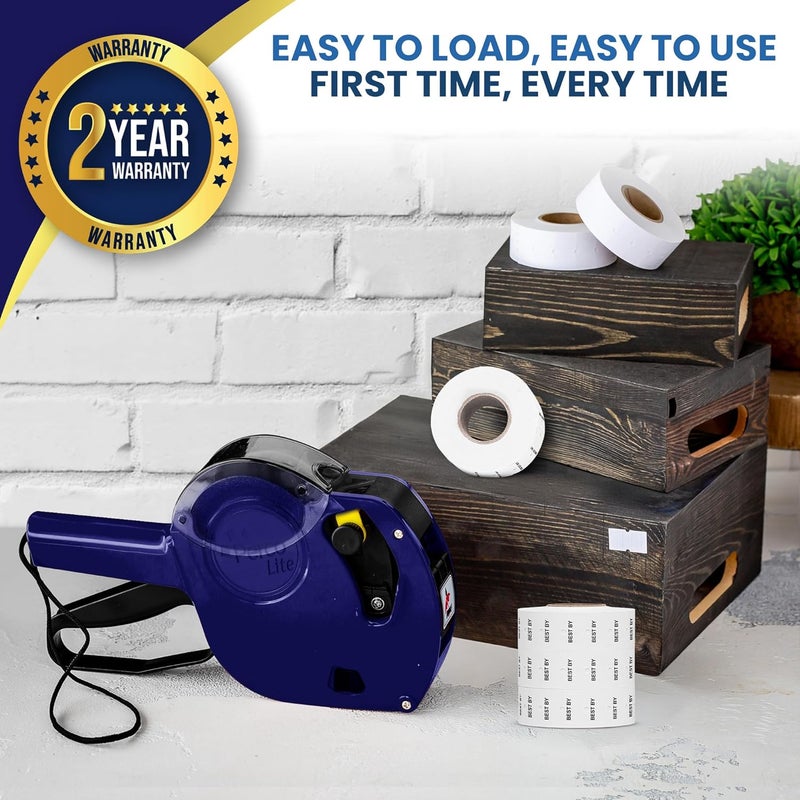 Perco Lite 1 Line Date Gun Kit - Includes 2 White Rolls, 4 Rolls of Best by Labels, 2 Ink Rollers - 1 Ink roll and Labels Pre-Loaded - Image 4