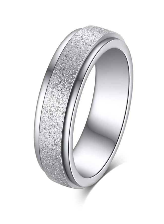 Tornito Stainless Steel Spinner Ring Engagement Wedding Band for Women Sand Blast Finish Step Edge Sleek 6MM - Image 1