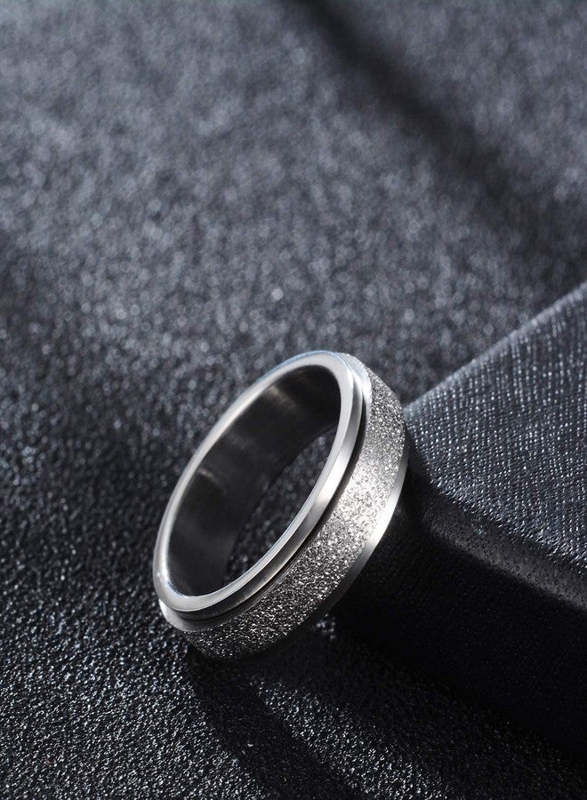 Tornito Stainless Steel Spinner Ring Engagement Wedding Band for Women Sand Blast Finish Step Edge Sleek 6MM - Image 4