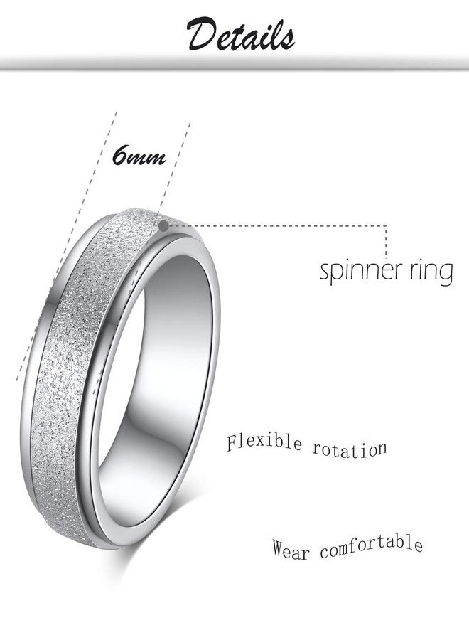 Tornito Stainless Steel Spinner Ring Engagement Wedding Band for Women Sand Blast Finish Step Edge Sleek 6MM - Image 2
