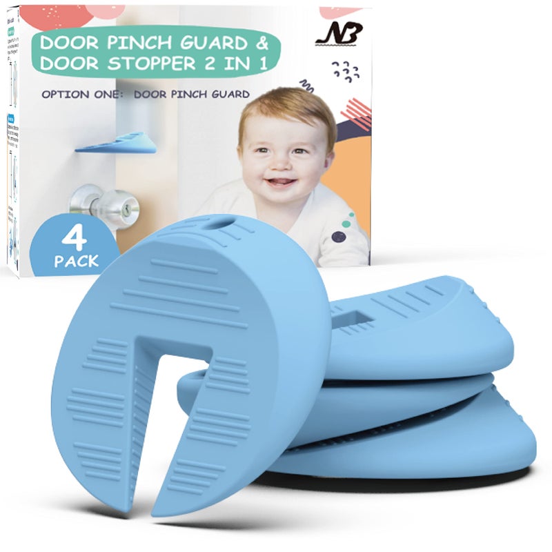 Neobay Upgraded Silicone Door Pinch Guard and Door Stoppers 2 Functions in 1 with 4 Free Hooks Heavy Duty Finger Pinch Guard Prevents Finger Pinch Injuries Slamming Doors 4 Packs Blue