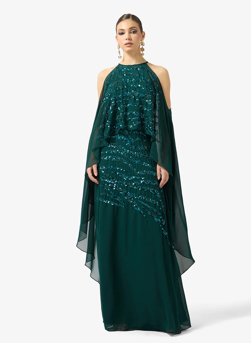 Amelia Rose drape sleeve sequin maxi dress