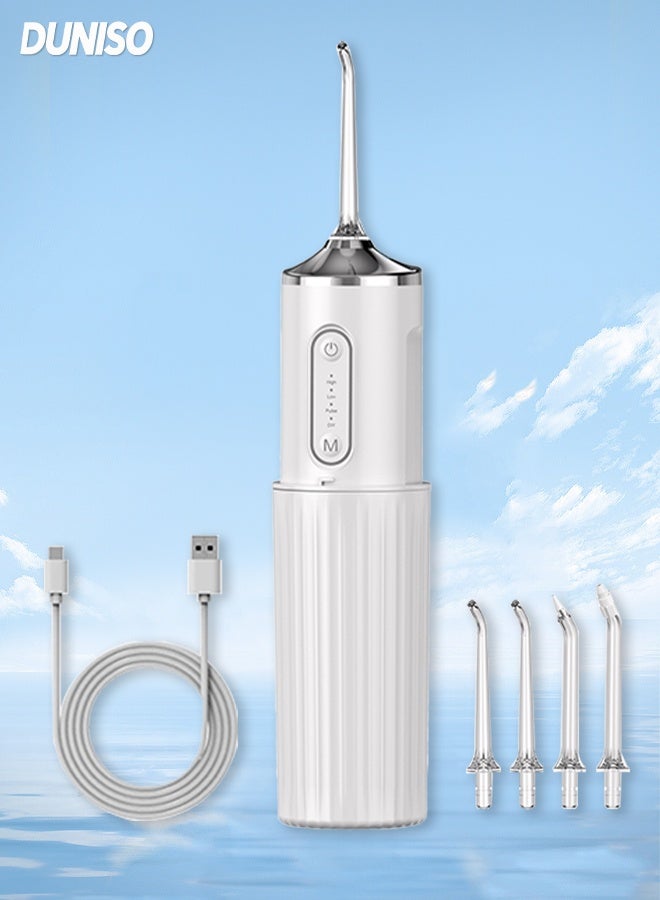 DUNISO Portable Water Dental Flosser ,Dental Oral Irrigator With 4 Modes ,4 Replaceable  Jet Nozzles, 360° Nozzle,Rechargeable Waterproof Teeth Cleaner For Home And Travel 200ML - Image 1
