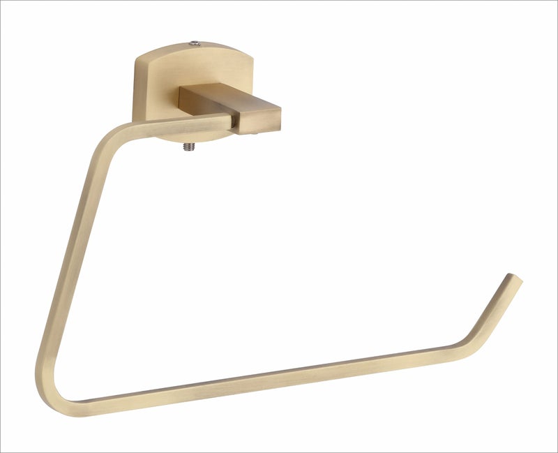 KANJAL Luxury Solid Brass Towel Ring Holder for Bathroom | Modern Square Design, Brushed Gold Finish | Heavy Duty Hand Towel Hanger, Rust-Proof Wall Mounted Bath Accessory 1033 - Image 2