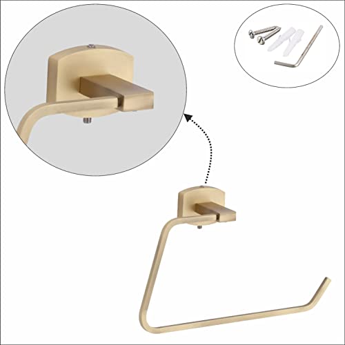 KANJAL Luxury Solid Brass Towel Ring Holder for Bathroom | Modern Square Design, Brushed Gold Finish | Heavy Duty Hand Towel Hanger, Rust-Proof Wall Mounted Bath Accessory 1033 - Image 5