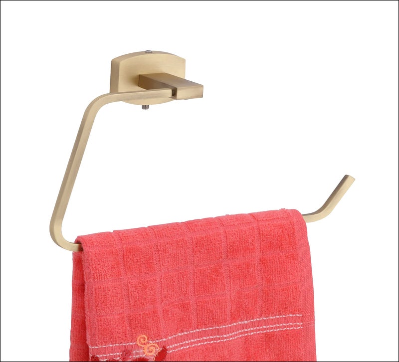 KANJAL Luxury Solid Brass Towel Ring Holder for Bathroom | Modern Square Design, Brushed Gold Finish | Heavy Duty Hand Towel Hanger, Rust-Proof Wall Mounted Bath Accessory 1033 - Image 4