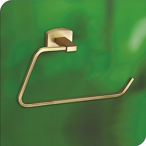KANJAL Luxury Solid Brass Towel Ring Holder for Bathroom | Modern Square Design, Brushed Gold Finish | Heavy Duty Hand Towel Hanger, Rust-Proof Wall Mounted Bath Accessory 1033 - Image 1