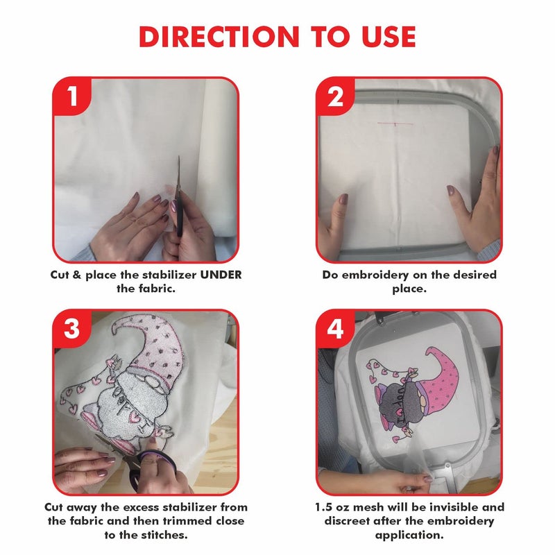 Superpunch Invisible No-Show Mesh Stabilizer, 1.5 oz Cutaway for Embroidery Machines-100 Precut Sheets 7.5inch x 8inch, SuperStable Lightweight Cut Away Machine Stabilizers Backing Made in USA(White) - Image 4