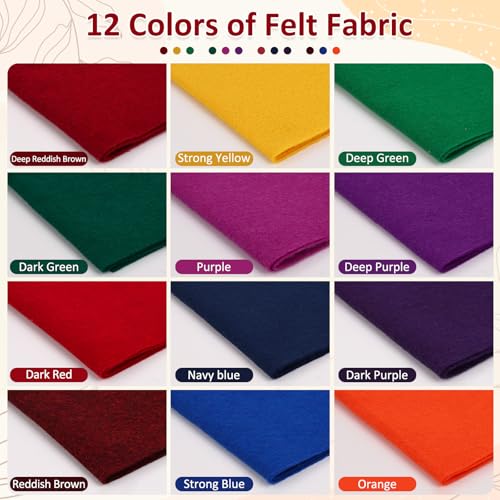 XSEINO 12 Rolls 8x35 14mm Thick Soft Felt Fabric Sheet 12 Assorted Dark Series Colors Felt Pack for DIY Craft Sewing Squares Nonwoven Patchwork - Image 3