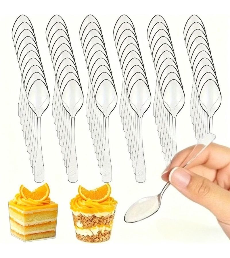 39 Pcs Transparent PS Dessert Spoons For Parties Weddings Birthdays Mini Ice Cream Scoops Serving Utensils For Cake Pudding Jelly And Events - Image 2
