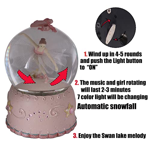 Singeek Swan Lake Music Box Ballerina Color Changing Lights Handpainted Dancing Ballerina Snow Globe Ballet Recital Gifts for Girls, Daughter, Granddaughter - Image 3
