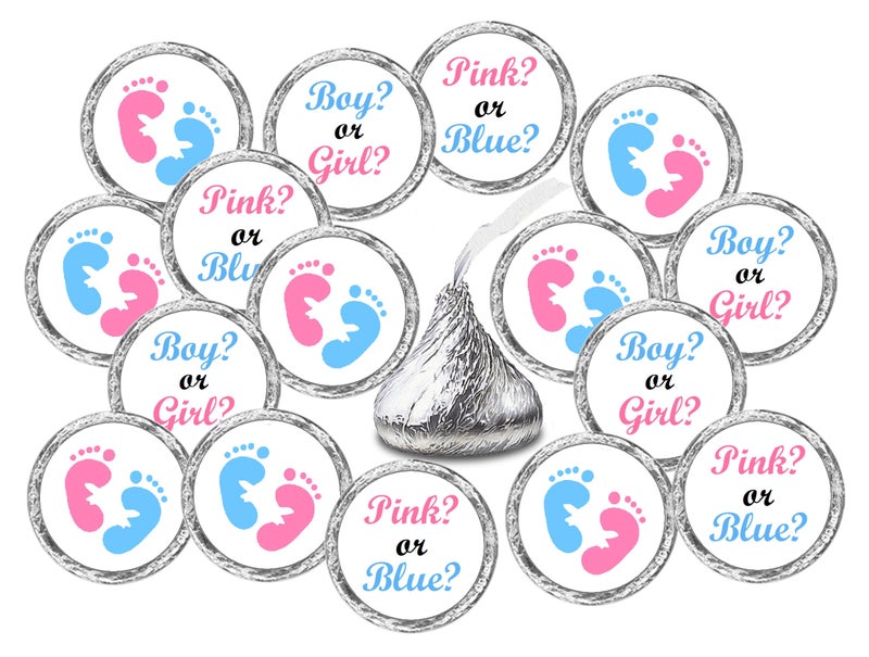 Creativity Labels 324 Pink and Blue Gender Reveal Baby Shower Favors Stickers for Baby Shower Or Sprinkle Party Decorations, Boy or Girl Gender Reveal Favors, Chocolate Drop Tags Labels, Made in USA - Image 1