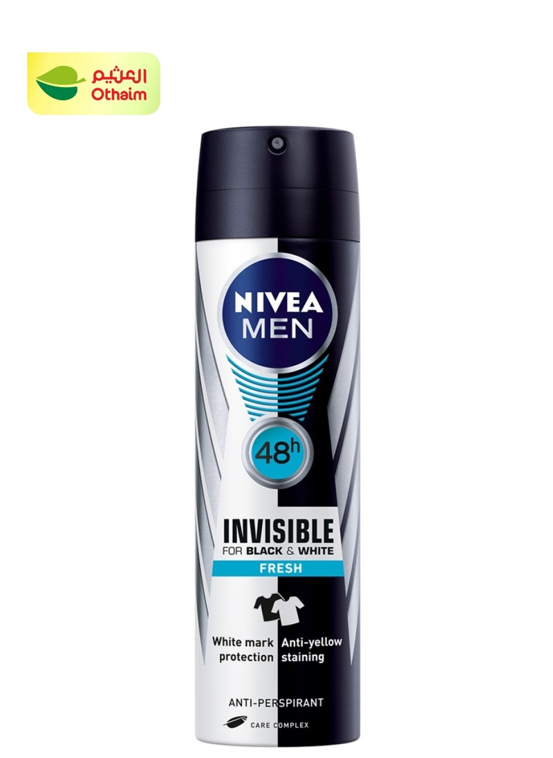 Nivea - Nivea Invisible Black & White Fresh Deodorant Spray for Men, 200ml - Image 1