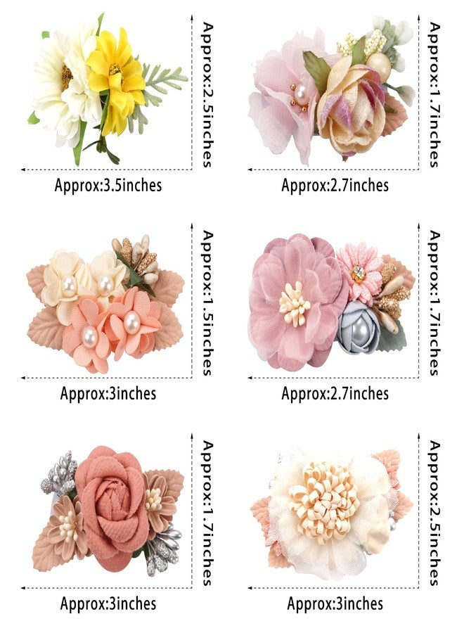 BBgifts 6 Pack Floral Hair Bows Ties Elastic Hair Bands Ponytail Holders, Faux Pearls Floral Hair Ties Hair Accessories for Women Girls Toddlers Kids Children - Image 2
