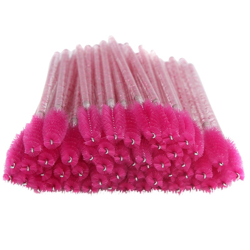 50pcs Nylon Makeup Brush Mascara Wands Eyelash Eyebrow Disposable Portable BrushRose Red - Image 2