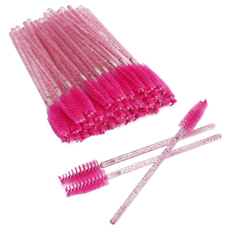 50pcs Nylon Makeup Brush Mascara Wands Eyelash Eyebrow Disposable Portable BrushRose Red - Image 5