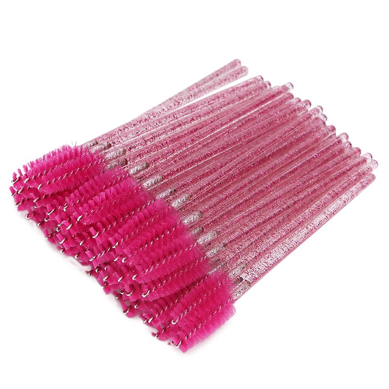 50pcs Nylon Makeup Brush Mascara Wands Eyelash Eyebrow Disposable Portable BrushRose Red - Image 1