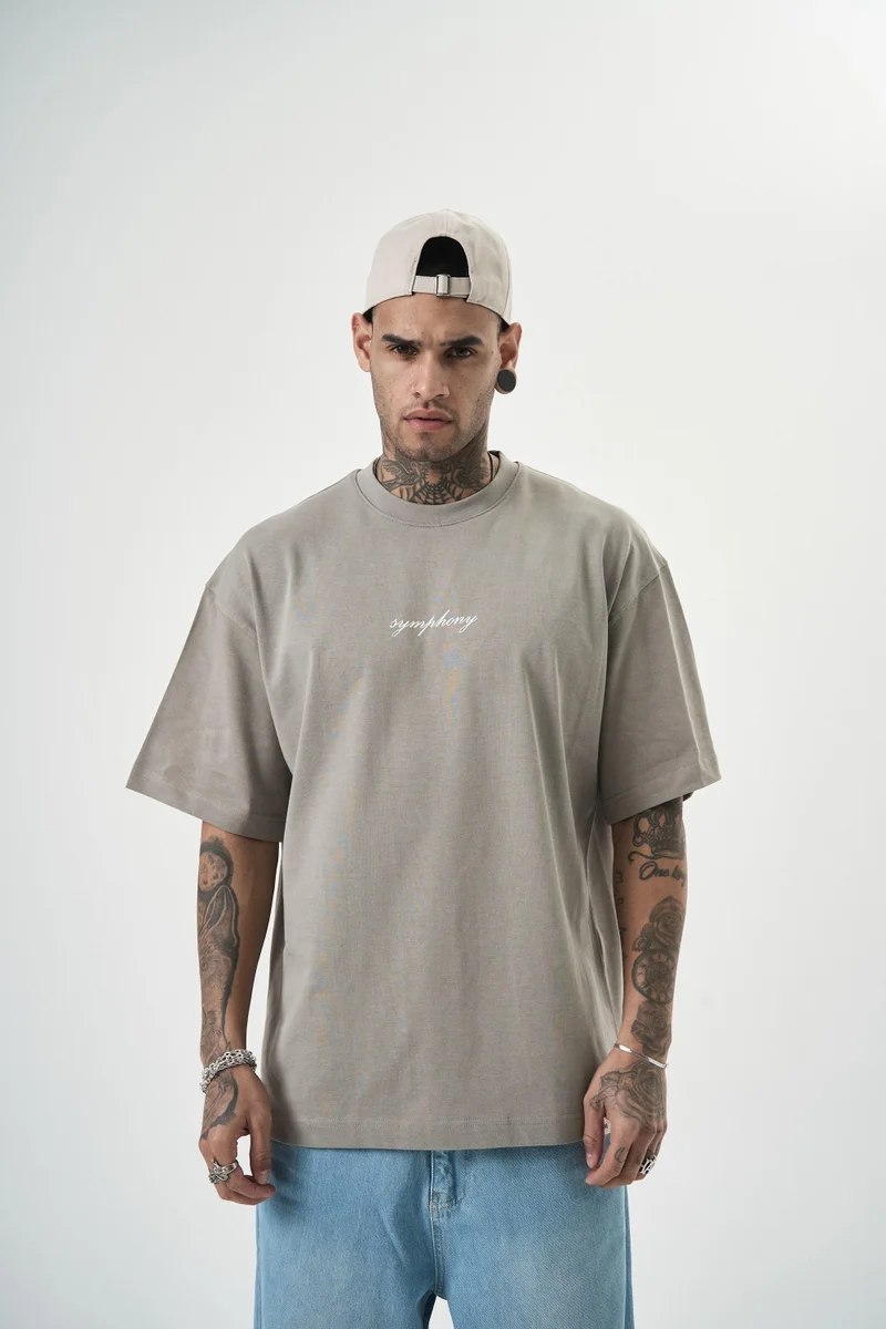 ريسباير تي شيرت رجالي مقاس كبير (Oversize) بطبعة "Symphony"، رمادي