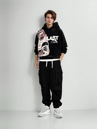 Obenie Retro Y2K Hoodie Gothic Casual Alphabet Blast Print Pattern Skull Fashion Hoodie Men Harajuku Men Clothing (black,L,Large) - Image 4