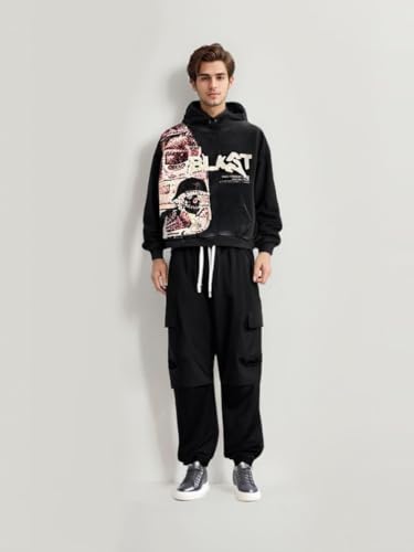 Obenie Retro Y2K Hoodie Gothic Casual Alphabet Blast Print Pattern Skull Fashion Hoodie Men Harajuku Men Clothing (black,L,Large) - Image 5