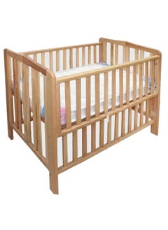 Baby Moment Wooden Baby Bed with Free Mattress and Mattress Cover – Beige, 95×70×120 cm  - Image 1