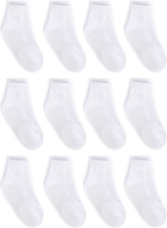 ZAPLES Baby Non Slip Grip Ankle Socks with Anti Skid Grippers Boys Girls Low Cut for Infants Toddlers Kids,White, 12-36 Months - Image 1