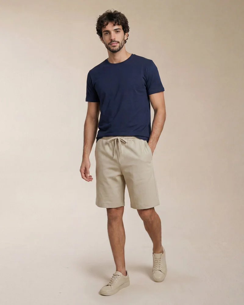 REDTAG Men Beige Interlock Lounge Shorts