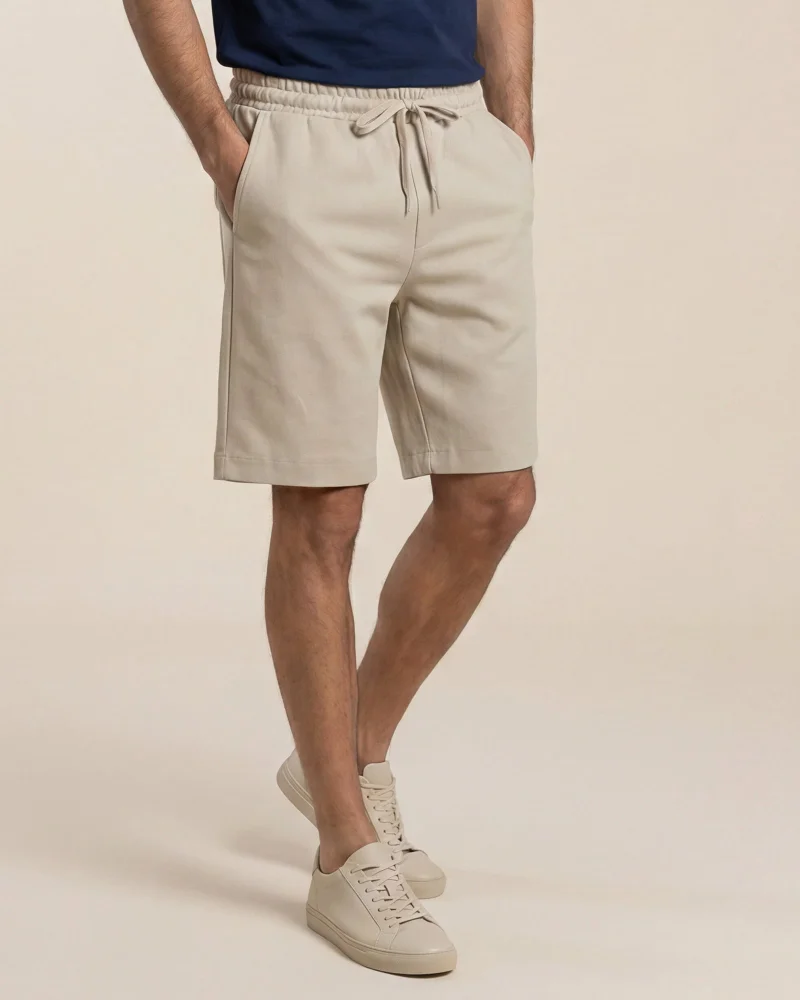 REDTAG Men Beige Interlock Lounge Shorts
