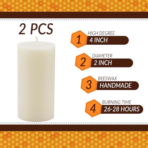 DEYBBY Beeswax Pillar Candles Set of 2, Smokeless Dripless Pure Beeswax Candle Set with Natural Scent for Room Decoration Prayer Party, Long Lasting Burn Time,2x4 inch,White Raw - Image 2